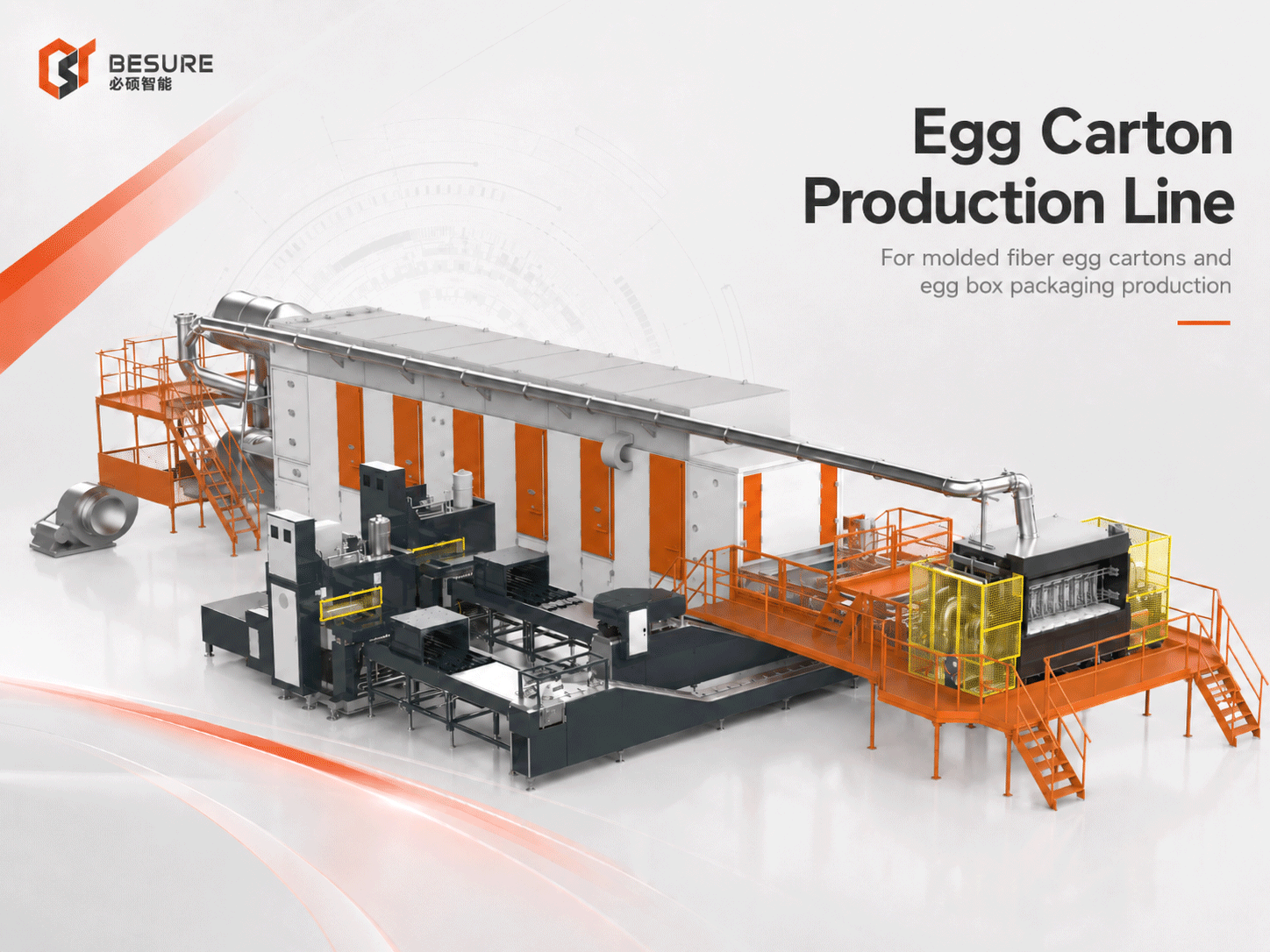Egg Carton Production Line by BESURE for molded fiber egg cartons and egg box packaging production.